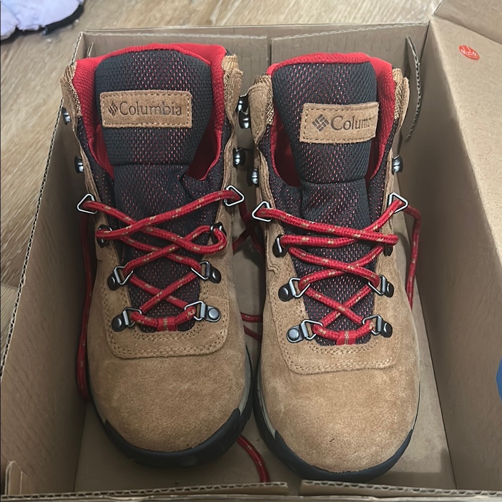 Columbia Tan and Red Hiking Boots Outdoor Adventure